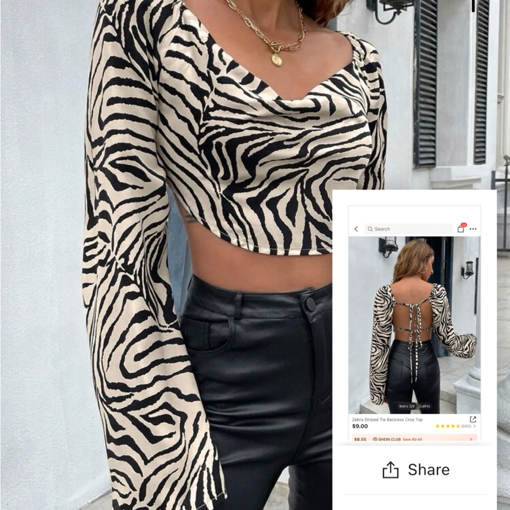 Shein backless zebra top